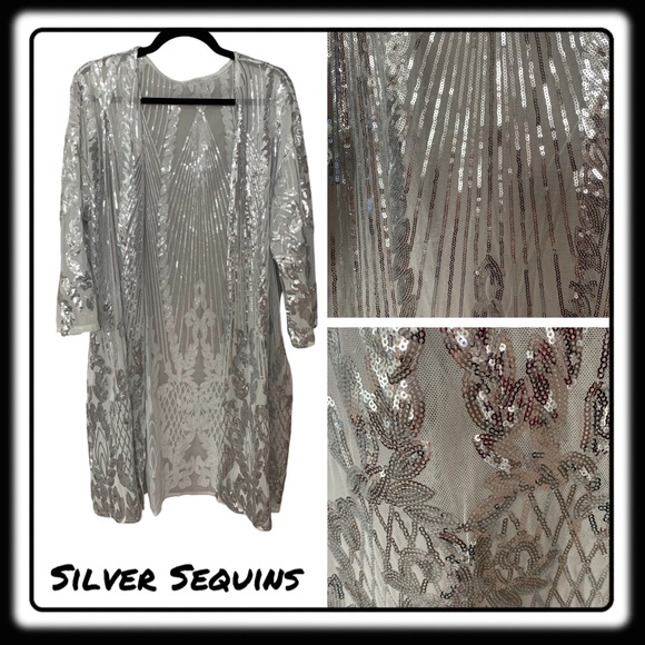 ShimmerRing Jackets & Blazers - NWT/NIB SILVER OS sequin duster. Get your “Shimmer On”this holiday Season!
